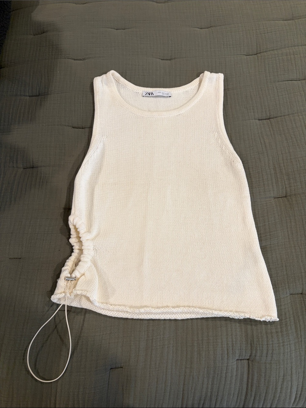 Zara Off-White Knit Tank with Side Cinch